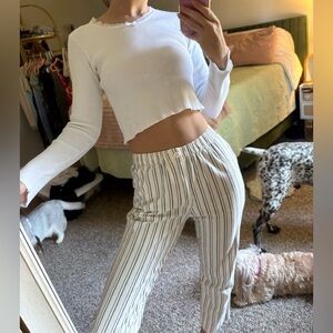 Brandy Melville Navy/Grey and White Linen Blend Pin Striped Pants